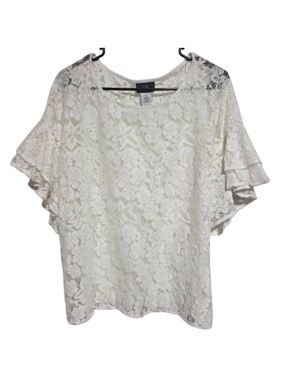 Lark Lane Lace Blouse Size XL White Floral Flutter Sleeve Romantic Cottagecore